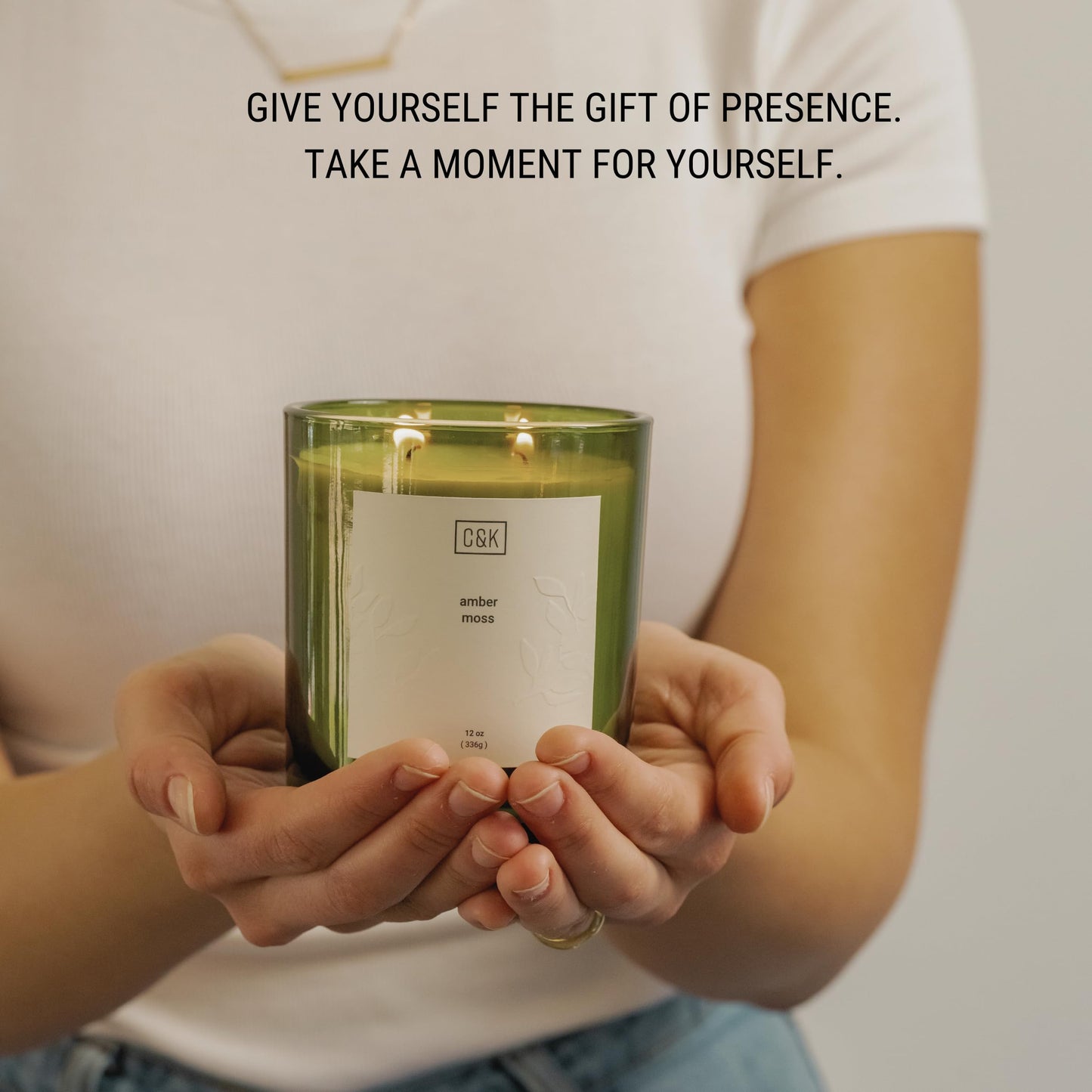 Craft & Kin Green Scented Candles | 12oz Amber Moss Spring Scented Candle for Men and Women | Made with Natural Soy | Nature Collection