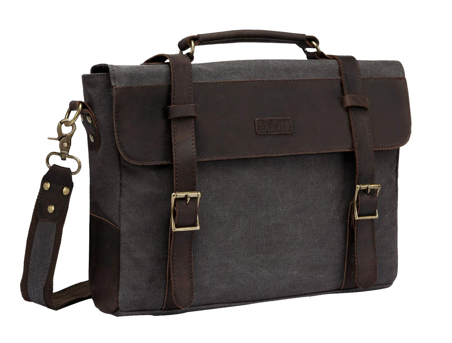 Messenger Bag for Men,Vintage Canvas Leather Canvas Laptop Satchel Shoulder Bag Business Briefcase, Gray-fits 14inch Laptop, Fits 14in Laptop