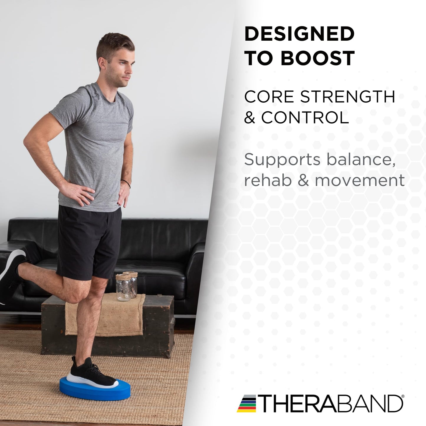 TheraBand Stability Trainer Pad, Intermediate Level Blue Foam Pad, Balance Trainer & Wobble Cushion for Balance & Core Strengthening, Rehabilitation, & Physical Therapy, Round Sport Balance Trainer