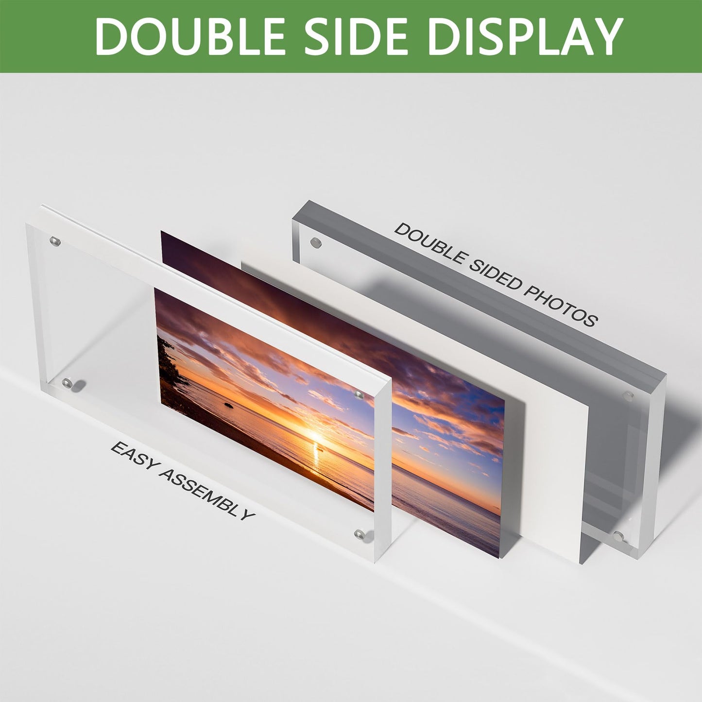 Magnetic Acrylic Picture Frames 4x6 5PACK,Clear Frameless Acrylic Photo Frame,10+10MM Floating Double Side Displya Picture Frame for Tabletop, Magnetique Acrylic Frames with 5PACK