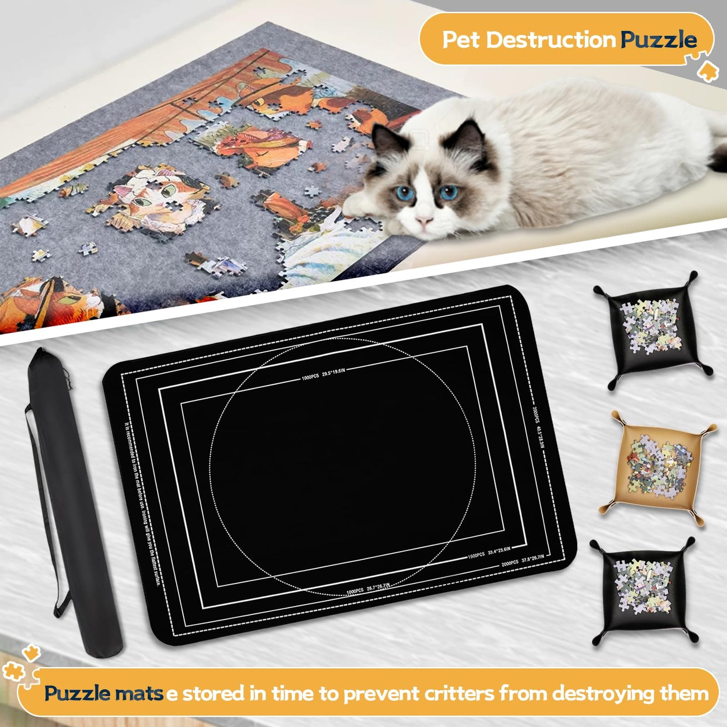Rubber Jigsaw Puzzle Mat Roll Up 3000 2000 1500 1000 Pieces Folder Sorting Trays Saver Adults Portable Tapis Casse-Tête Morceaux Glue Sheets Sorter Game Mat Board Table Frame Gift