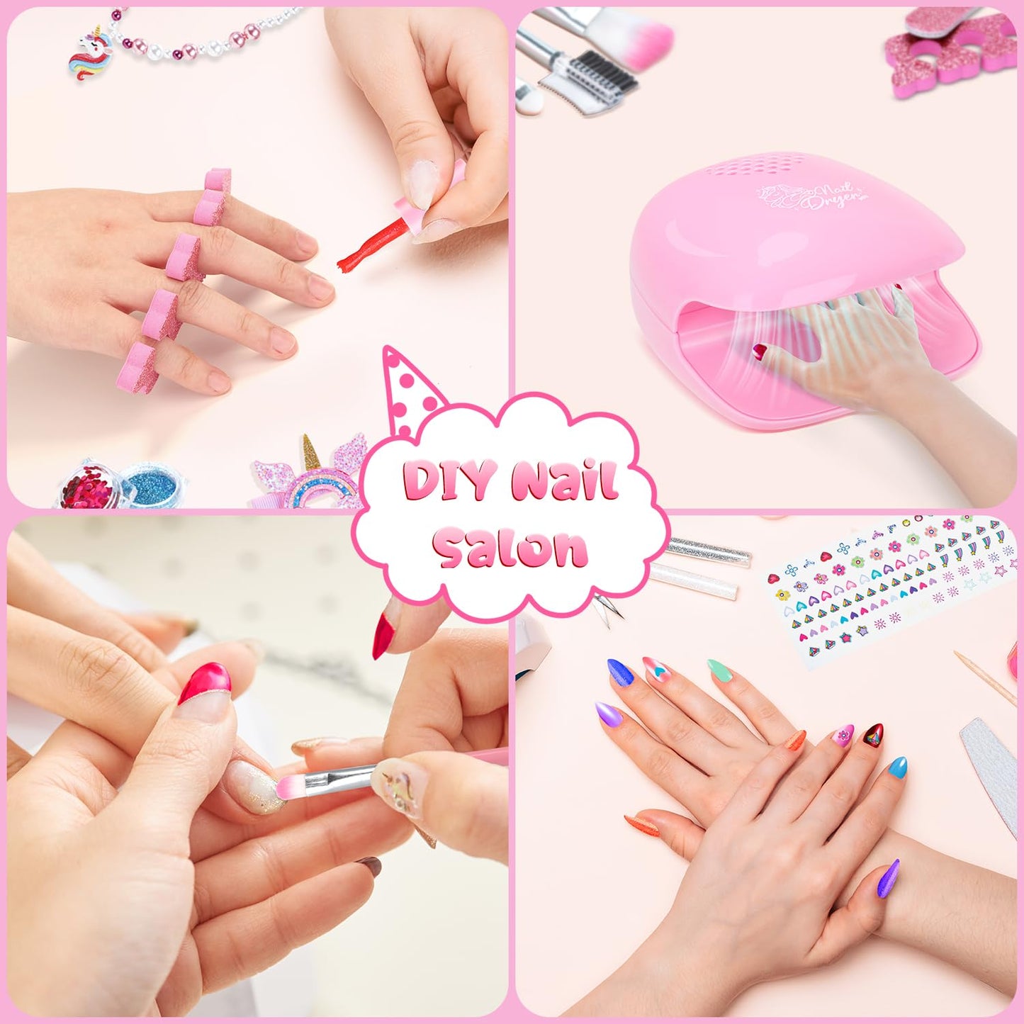 Kids Nail Polish Set for Girls,Kids Makeup Kit for Girls Non-Toxic Quick Drying,Christmas Birthday Gifts,Unicorn Gift for Girl,Princess Dress Up Toy Age 3+(Unicorn Pink)