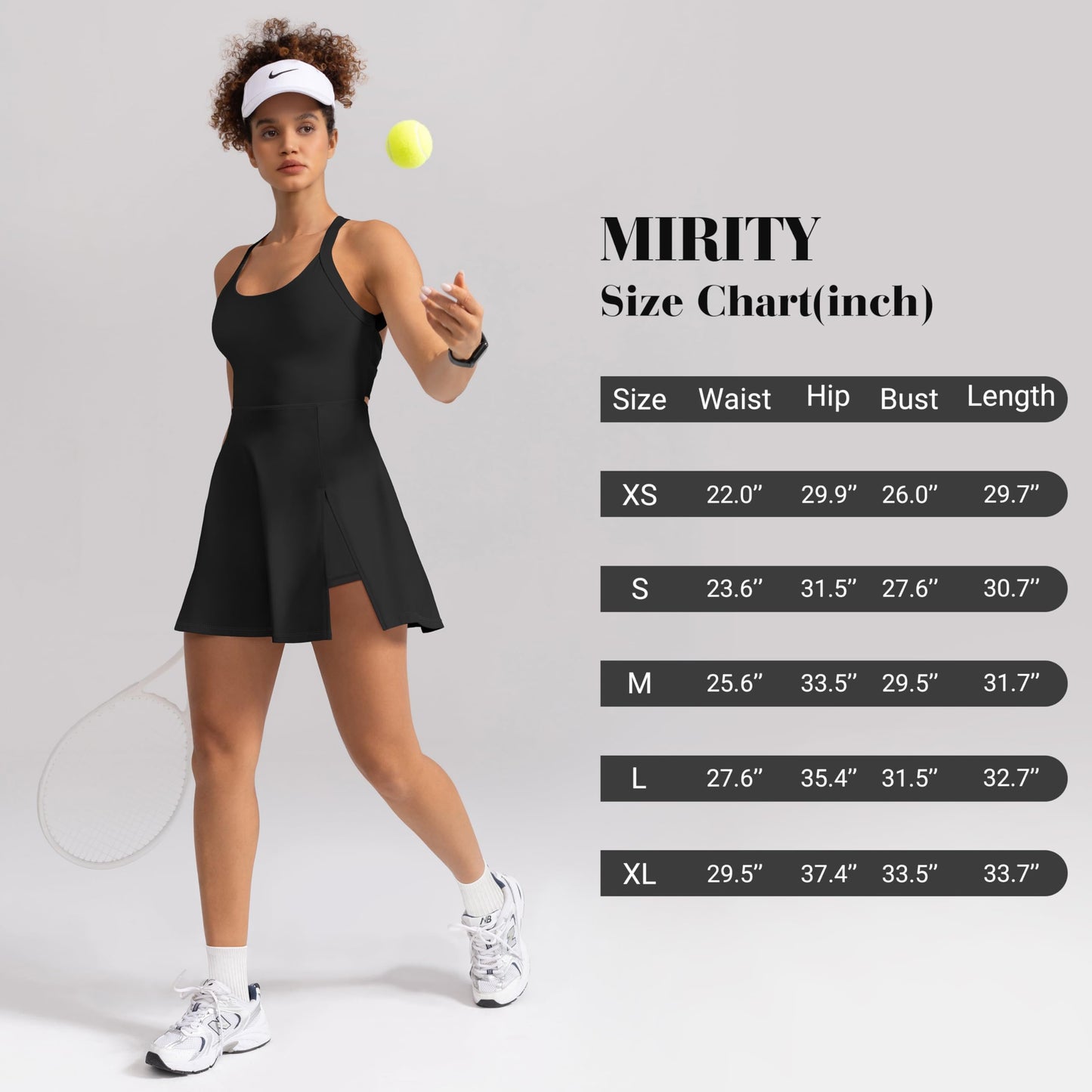 MIRITY Womens Activewear Tennis Dress - Built in Shorts with Pockets and Bra Golf Athletic Workout Dresses, Black, X-Large