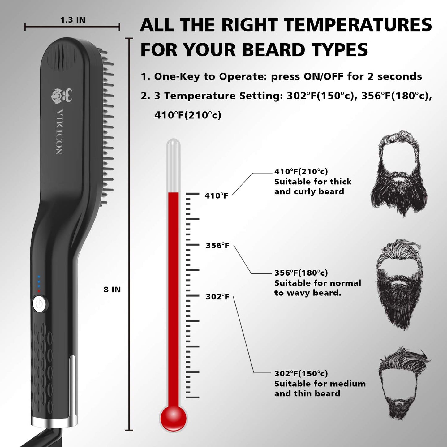 Beard Straightener for Men with FREE Beard Oil and Beard Balm, Fast Anti-Scald Beard Straightening Comb, Double Sided Ceramic Heated Beard Brush 3 Temperature Settings Portable for Travel and Home