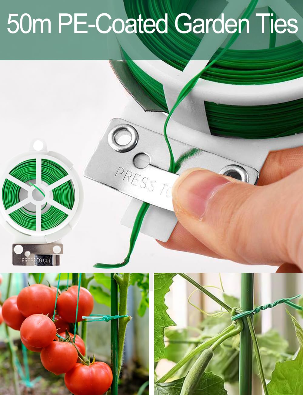 8Pack 56×25cm Plant Support Stakes With 50m Plant Ties, Metal Garden Plant Stakes, Half Round Indoor Outdoor Support Ring Cage for Peonies Monstera Hydrangeas Roses Vegetables Tomatoes Tulips Lavender
