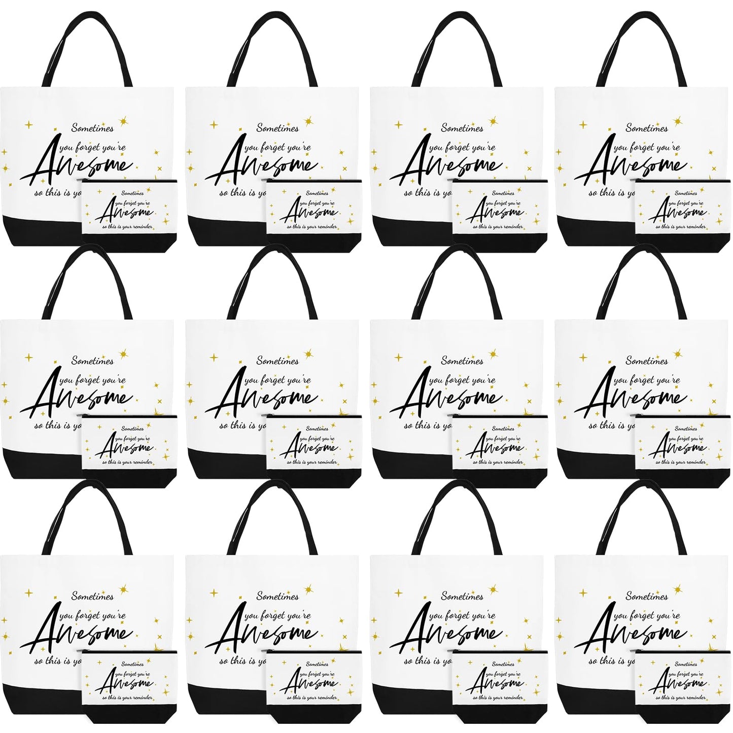 24 Pcs Appreciation Gifts Bag Bulk for Women Large Canvas Tote Bag and Makeup Bags Inspired Employee Gifts for Team Coworker Nurse Teacher