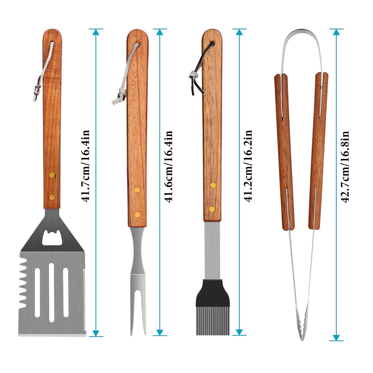 IMAGE 4 PCS Stainless Steel BBQ Grill Tool Set, Multifunctional Spatula, Barbecue Tong,Basting Brush,Meat Fork Durable in Use Grilling Kit for Cooking, Backyard Barbecue & Outdoor Camping