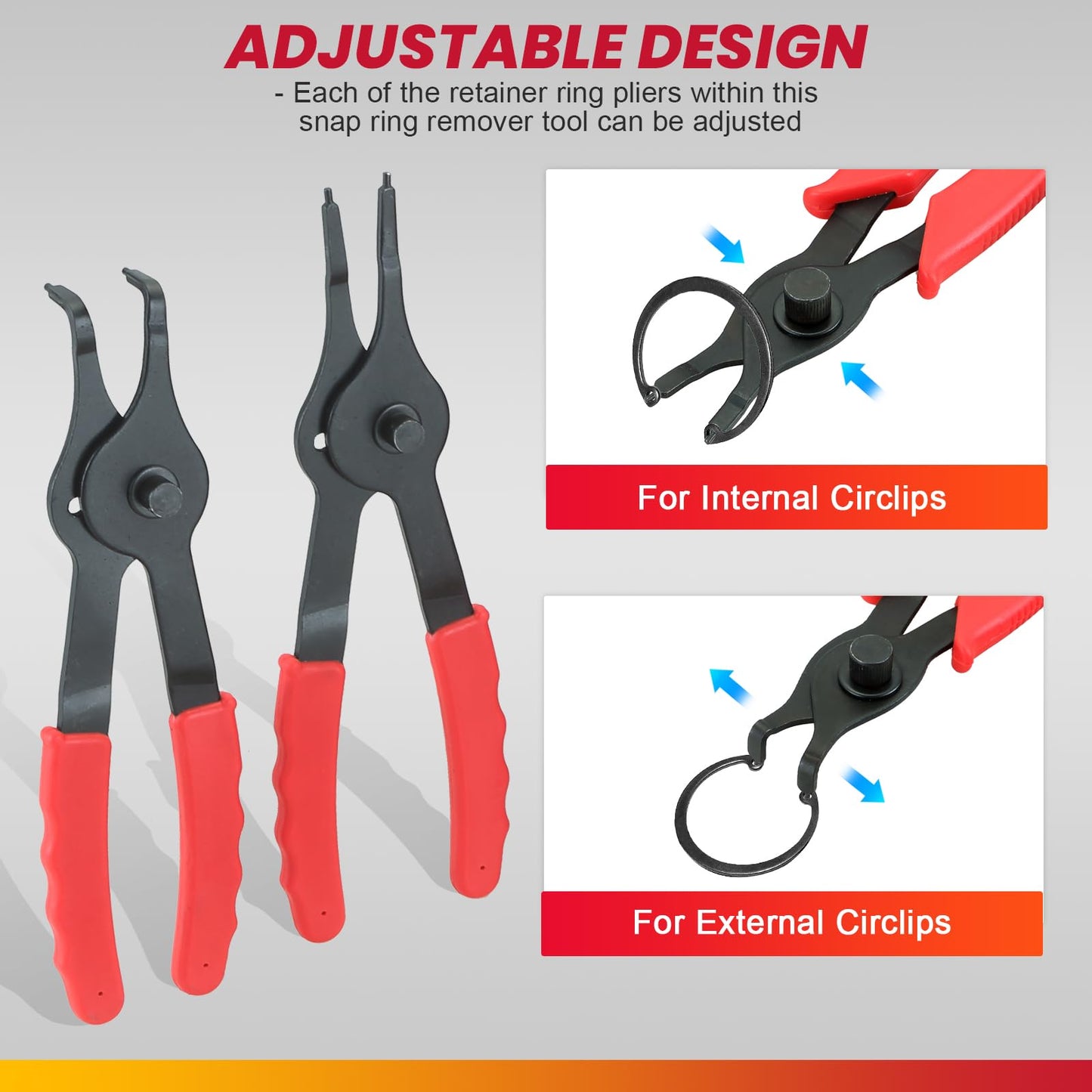 DASBET Snap Ring Plier Set 11PCS Straight & Bent Retaining Ring Pliers w/Hook & Pick Heavy Duty Internal External Pliers .038in - .09in Circlip Combination Retaining Clip for Car Trunk Motorcycle