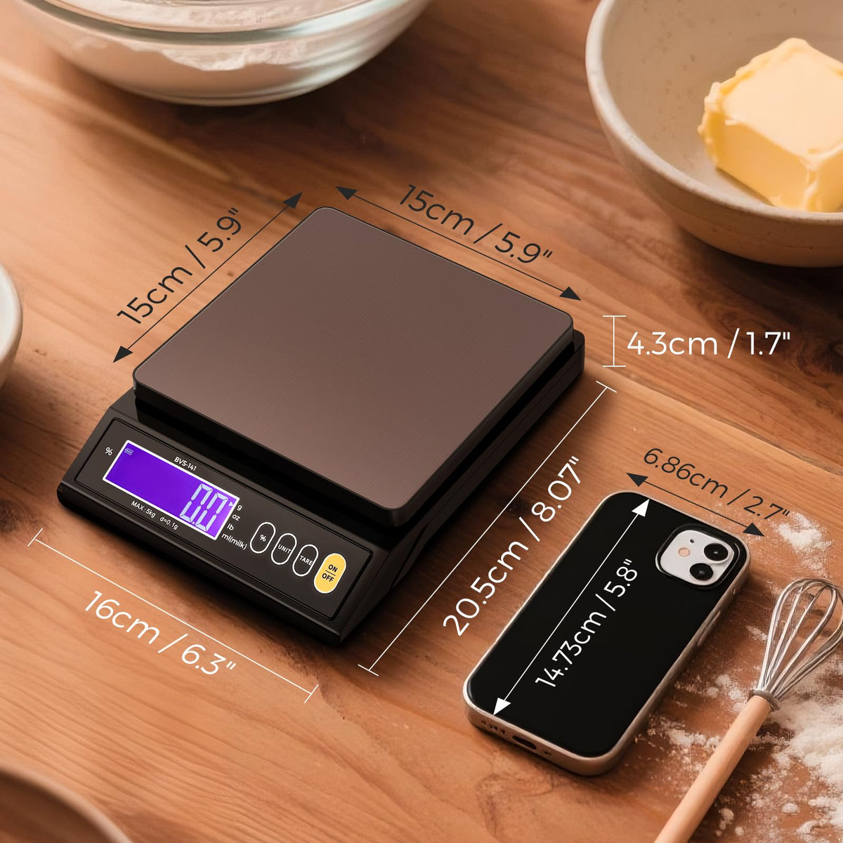 Bonvoisin Baking Scales 0.1 Gram Accuracy Digital Scales for Kitchen, Candle, Soap and Sourdough Bread, with Percentage Weighing Function, Weighing in Grams, Pounds and Ounces (10 lbs)