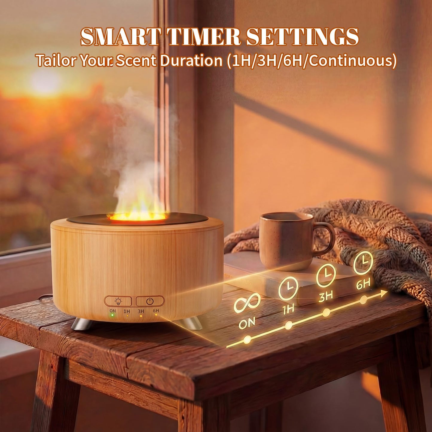 Diffusers for Essential Oils, 500ML Essential Oil Diffusers for Office Room Yoga, Diffuseur d'Huile Essentiel with Auto-Off Function, 9 Colors LED Night Light, Light Wood