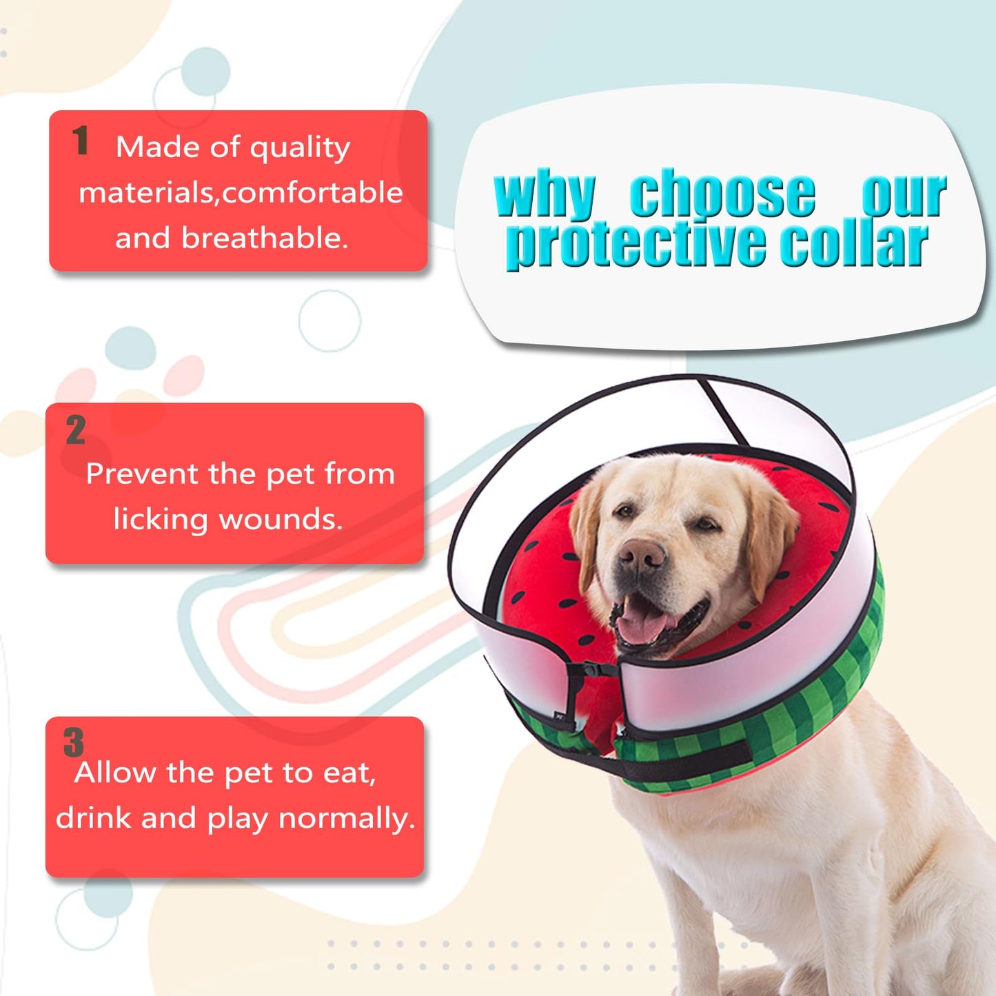 Inflatable Dog Cone Collar with Enhanced Anti-Licking, Soft Neck Donut for Dogs Cats, Recovery Pet Cone Collar After Surgery for Large Medium Small Dogs (Red, L)