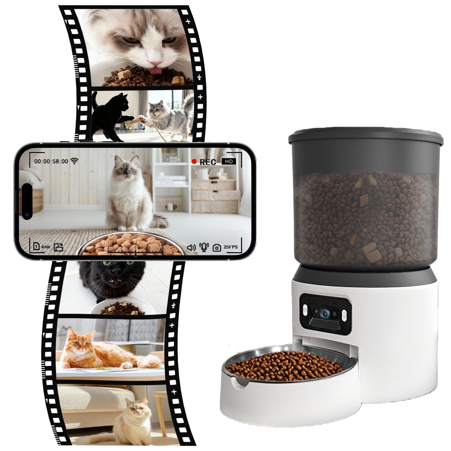 Automatic Cat Feeder with 2K Camera - Automatic Dog Feeder, Dual Band WiFi Smart Pet Dispenser & App Control, 4L Timed Portion Dispenser, Night Vision Two-Way Audio Detachable Stainless Bowl