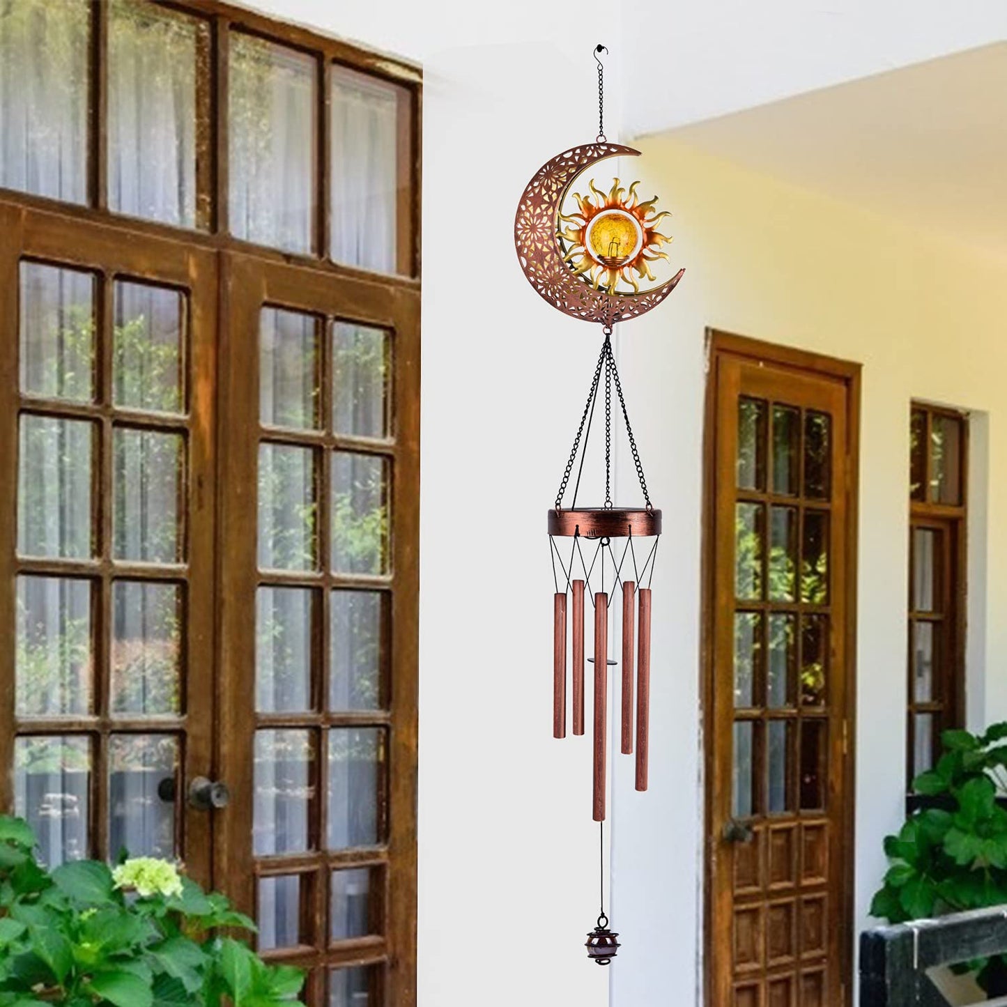 Solar Wind Chimes,Outside Moon Sun Lights Waterproof Wind Chime for Garden, Tree, Patio Hanging Decor