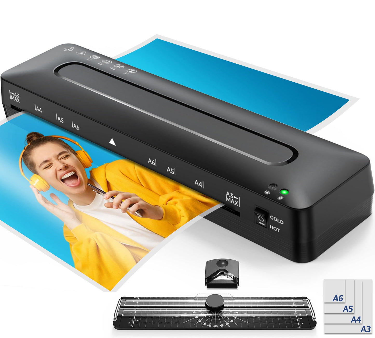 MAXDONE Laminator Machine A3/A4/A5/A6 - 13 Inch Cold Thermal Laminator with Cutter, Corner Rounder, 30 Laminating Sheets - BLM00132