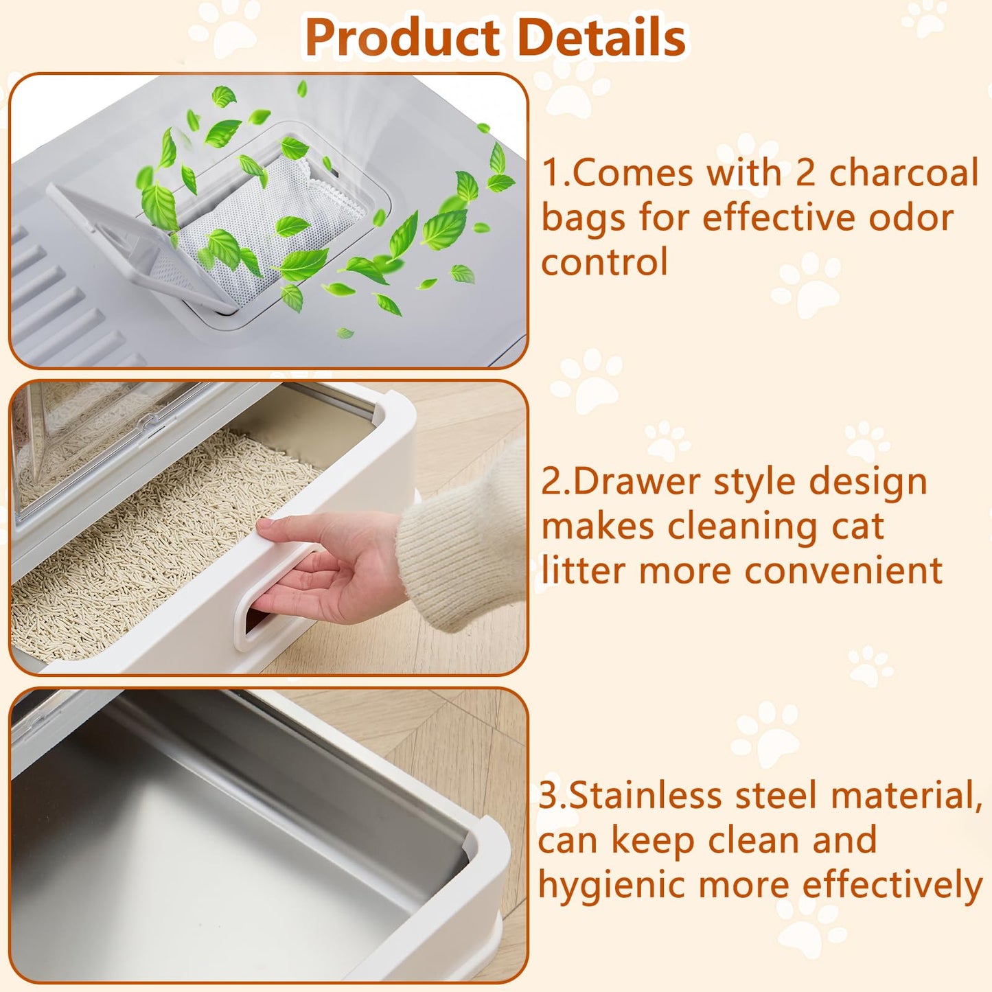GOYJOY Enclosed Stainless Steel Cat Litter Boxes,Large Foldable Litter Box with Lid,Hooded Covered Stainless Steel Cat Litter Box,Easy Cleaning,No Urine Leakage,Deeper Pan,with Litter Mat