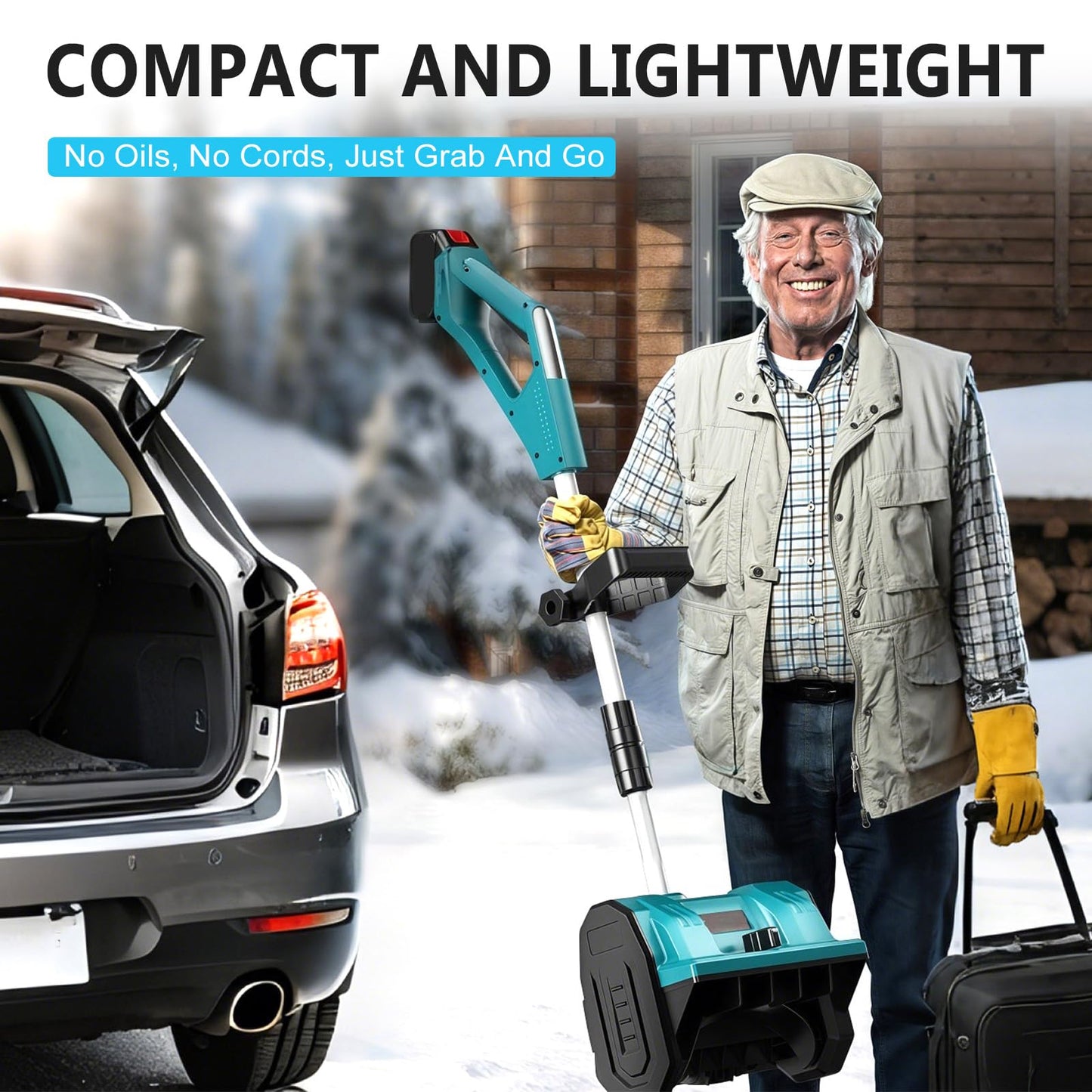 12" Cordless Snow Thrower, 2 x 4.0Ah Batteries - 21V Cordless Snow Blower Shovel, 30cm Width x 15cm Depth Clearing, Brushless Motor, Auxiliary Handle, 3-Direction Adjustable, Compatible with Makita