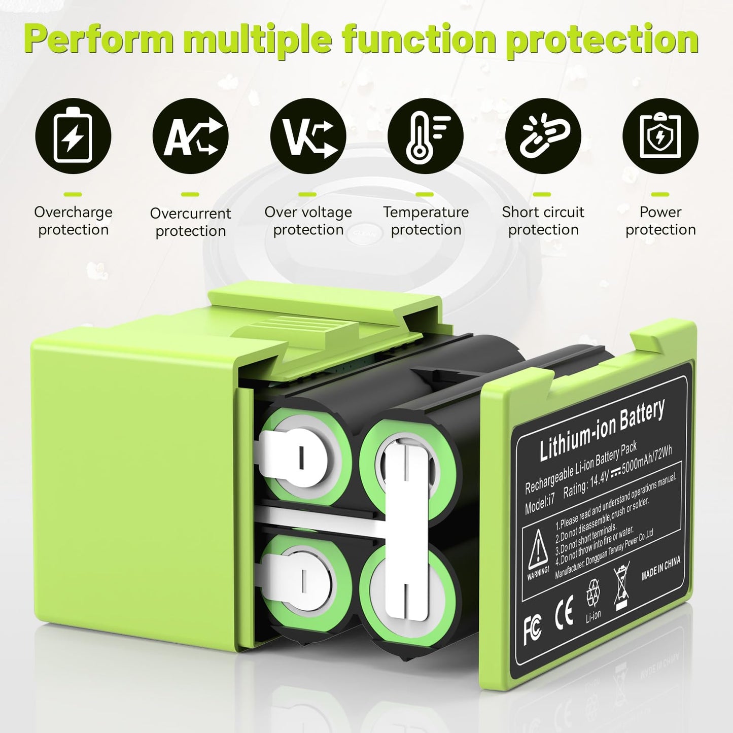 5000mAh 14.4V Battery Compatible for iRobot Roomba E5 5134 5150 5158, E6 6198 6134 6199, i7 i7+7150 7550 i7550 i7558, i3 i3+ 3150 3550 3558 i4 i4+ 4150 4550 4552 4192 4624864 ABL-D1 Vacuum Cleaner