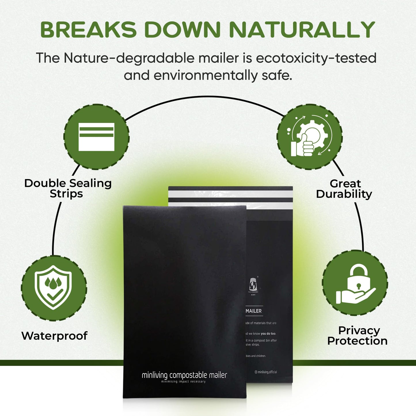 100% Compostable Biodegradable Mailers 10x13 inch (50 Pcs) Poly Mailers, Eco-Friendly Packaging Envelopes Pouches. Reusable Double Sealing, Extra Thick, Zero-Waste mailing Bags (M Size, 10" x 13")