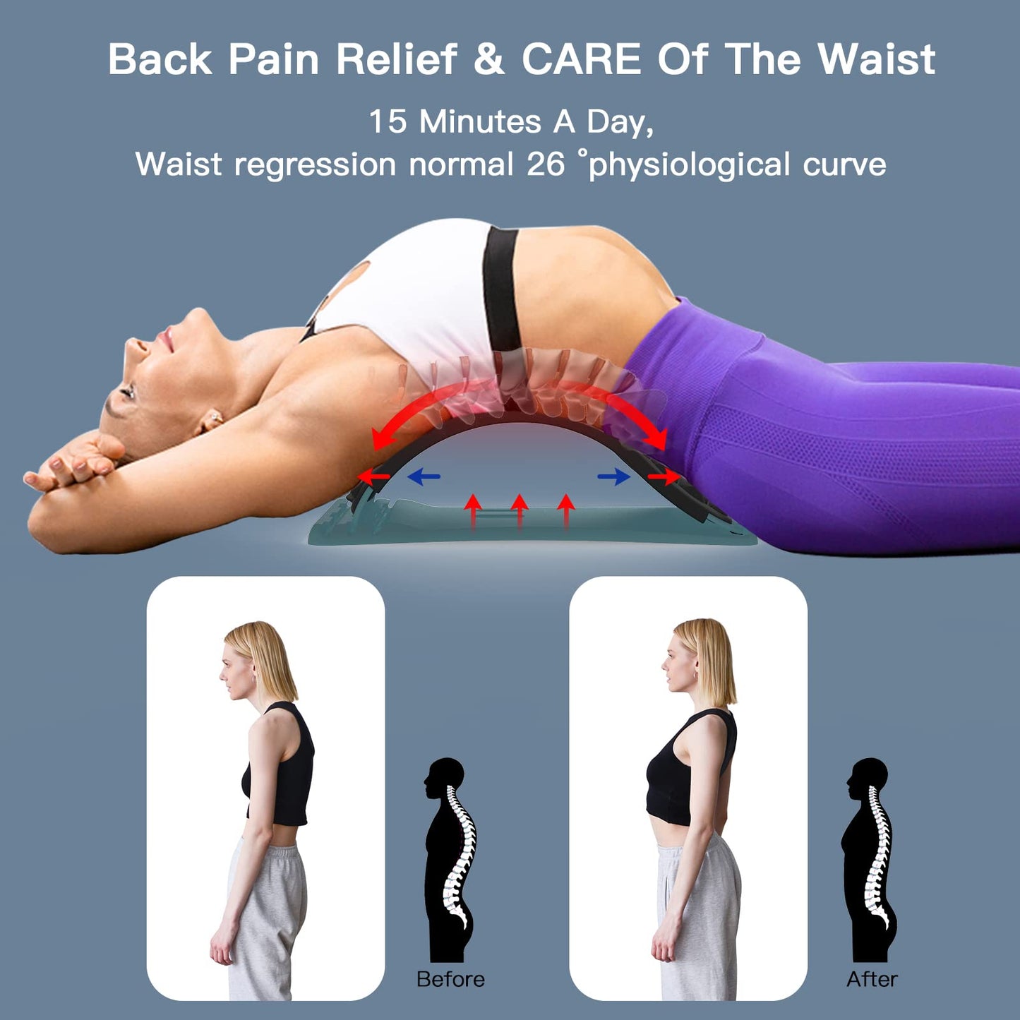 LTUMHGCR Back Stretcher, Back Cracker for Lower Back Pain Relief, Multi-Level Adjustable Spine Board for Herniated Disc, Sciatica, Scoliosis(Black)