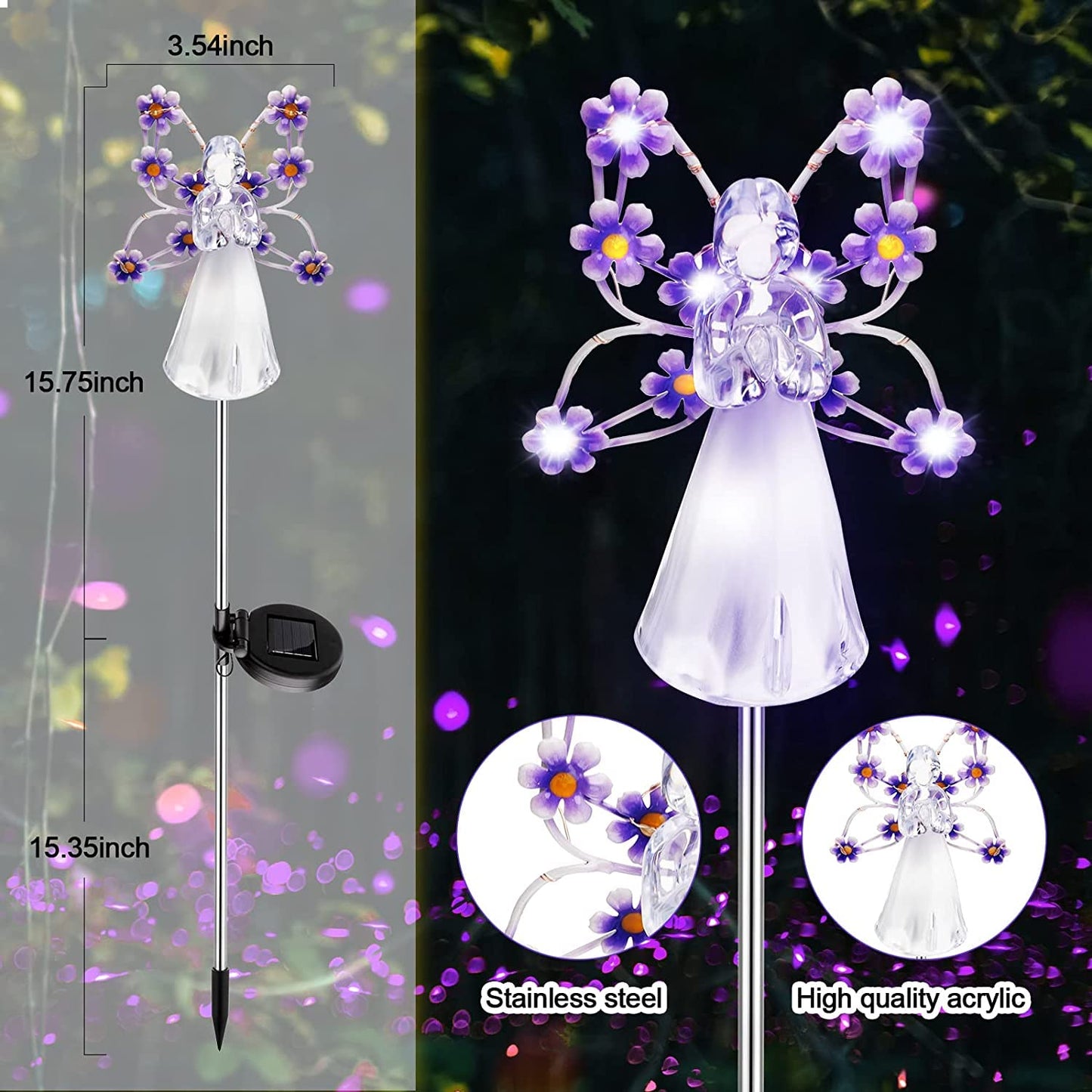 QINGYA Solar Angel Lights Outdoor-2 Pack Solar Garden Stake Lights with 7 LEDs for Cemetery Grave Decorations,Eternal Light Angel for Memorial Gifts, Christmas Yard Art, Sympathy Gifts