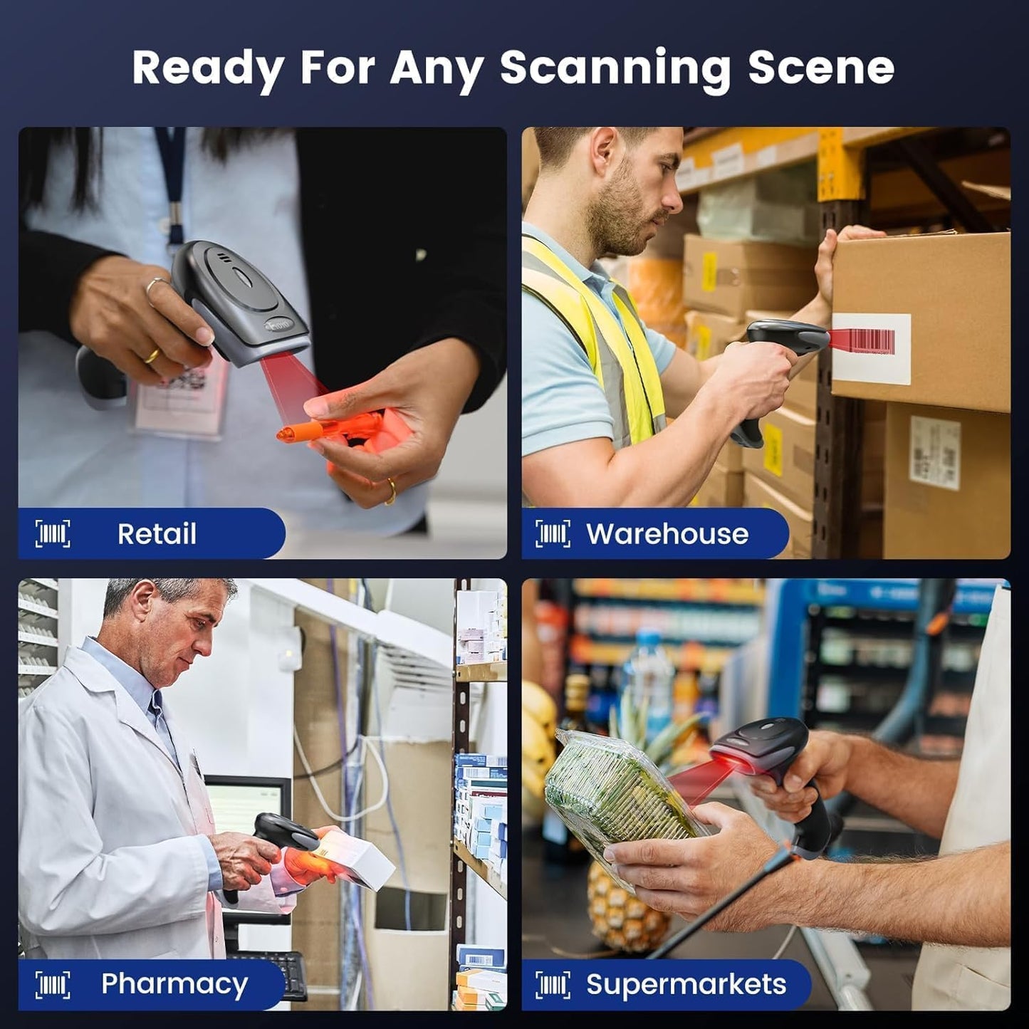 Eyoyo Handheld 2D Wireless Barcode Scanner, USB Wired & Cordless 1D QR Code Reader, Compatible with Computer, Laptop, POS Fast Screen & Printed Bar Code Scanner for Library, Retail Store, Warehouse