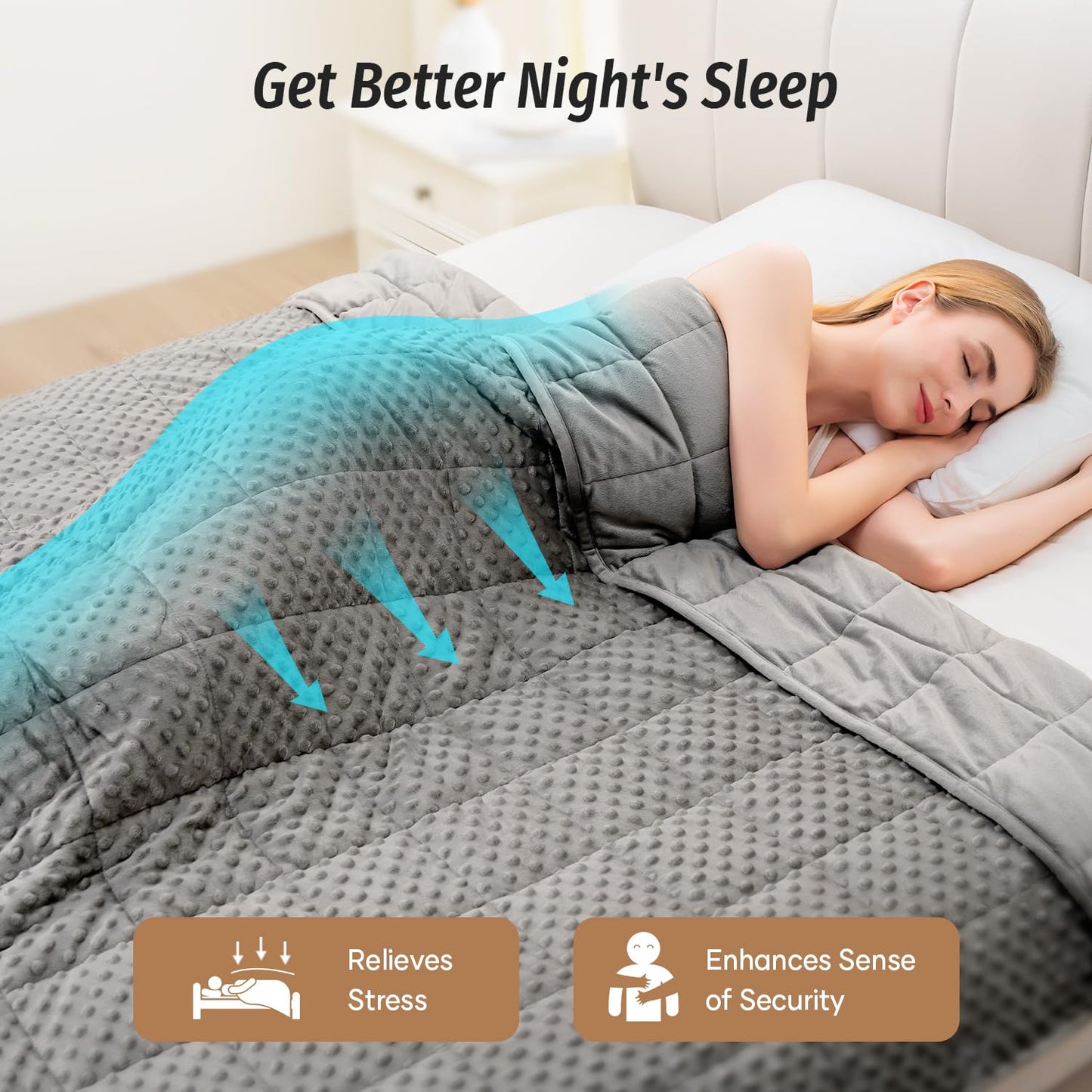 Wemore Weighted Blanket for Adults Queen Size 15 lbs, Soft Cozy Heavy Blanket for Stress Relief and Sleep Promotion, Breathable Blanket for All-Season with Glass Beads, Grey 60 x 80 inches