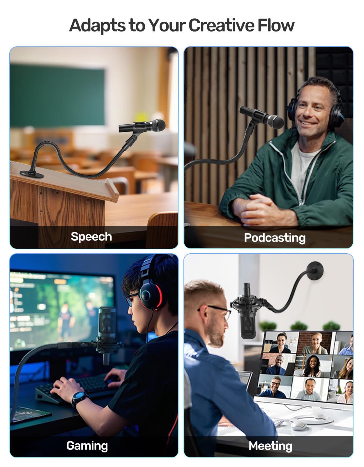 19-inch Gooseneck Microphone Stand, Heavy-Duty Flexible Mic Holder with Flange Mount Base, Ideal for Podium, Studio, Podcasts, Lectures, Gaming and Streaming