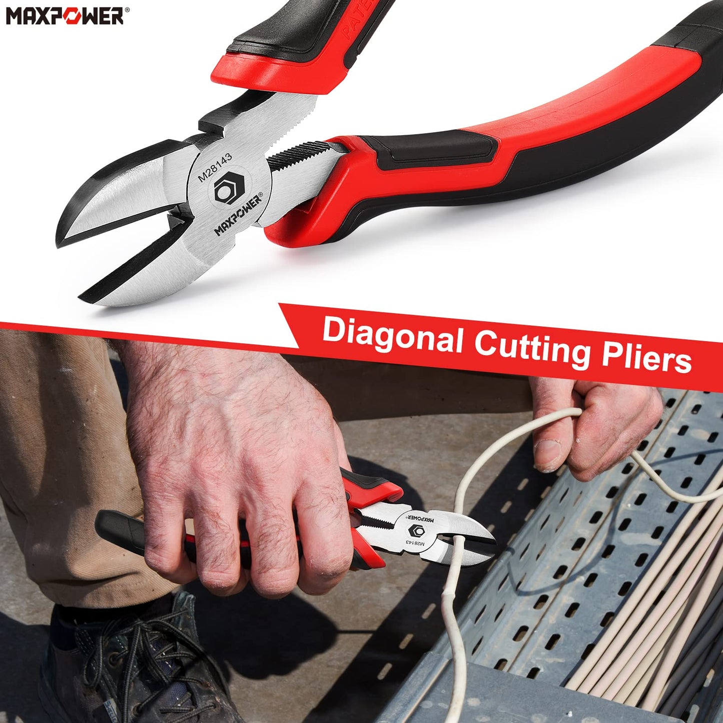 MAXPOWER 4 Piece Pliers Set, 8 inch Lineman Pliers, Diagonal Cutting and Long Nose Pliers, 10 inch Groove Joint Pliers