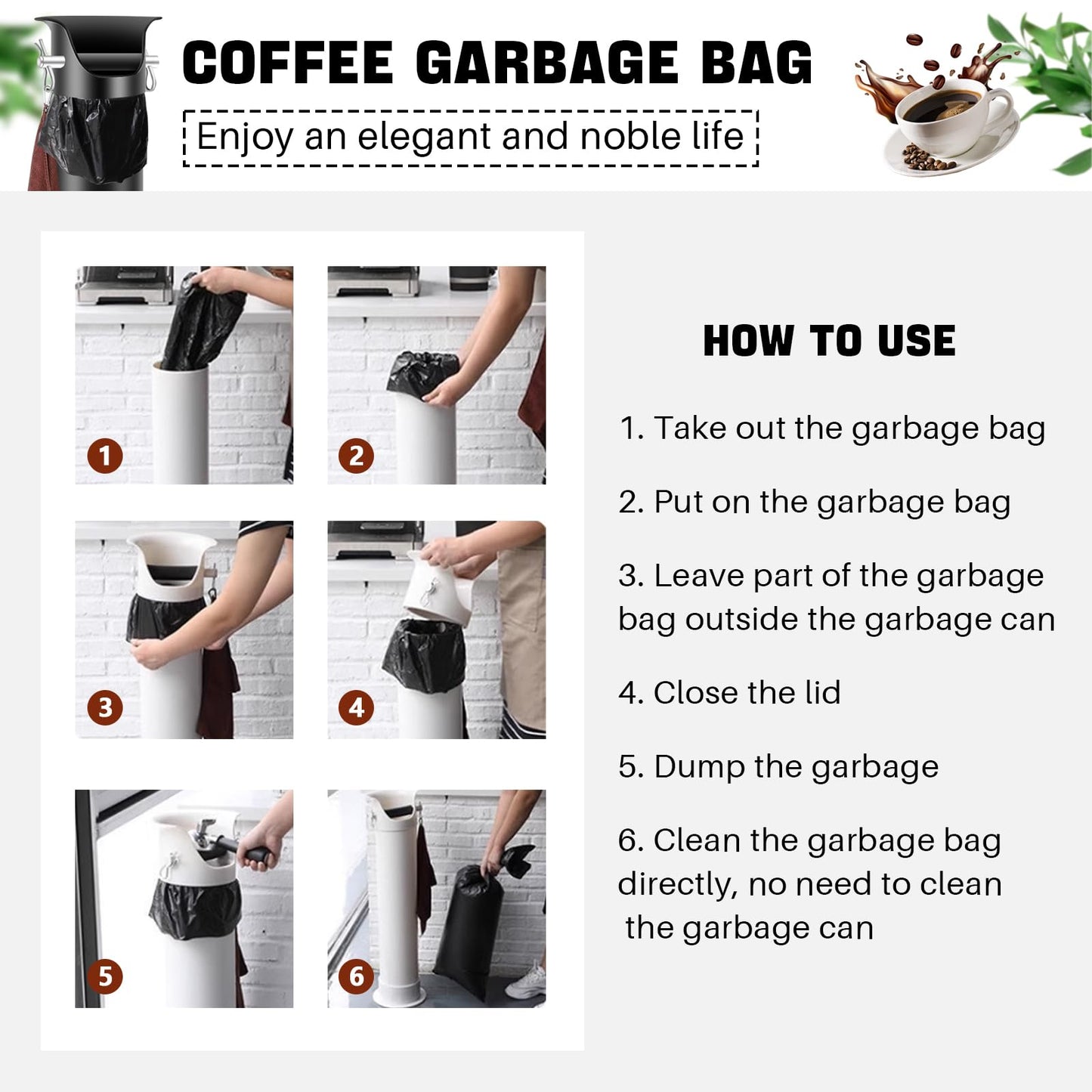 Espresso Knock Box Garbage Bags for Commercial Floor Standing coffee knock box Large trash bags for Coffee Grounds for Coffee Shop, Bar, Kitchen,Office (2Roll/50pcs)