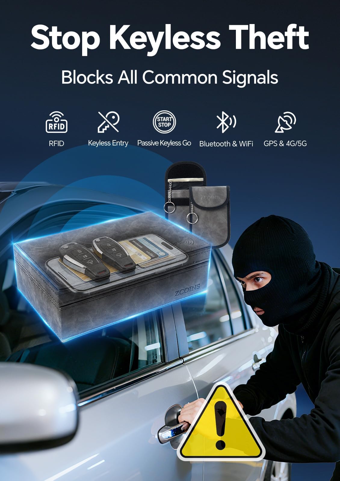 ZCOINS Faraday Box & 2 Dual-Layer Pouches Value Bundle, Car Key Signal Blocker Box, Keyless Entry RFID Blocking Set, Protects Any Car Key with Industry Leading Faraday Protection