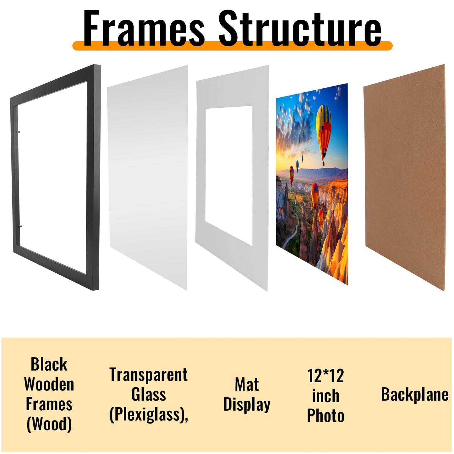 3 Pack 12x12 Black Picture Frame Set, Made of High Definition Glass and Square Photo Frame, Displays Picture 8x8 With Mat or 12 x 12 Without Mat, Desktop & Wall Collage Photo Frame