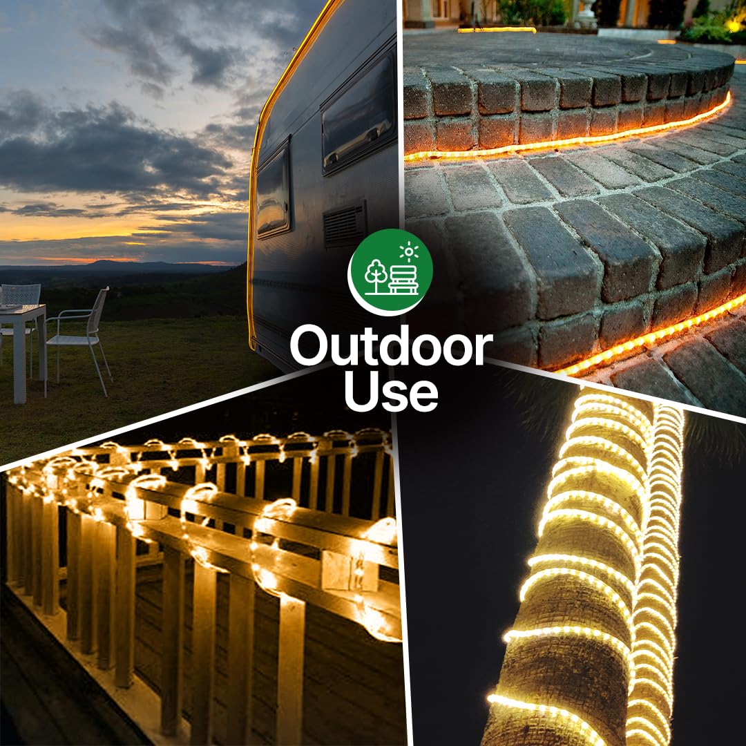 Rope Light CLEAR - for Indoor and Outdoor use 24 Feet (7.3 m) - 10MM Diameter - 288 CLEAR Incandescent Long Life Bulbs Rope Lights