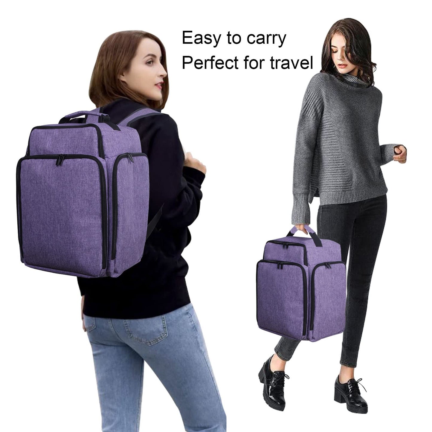 Famard Nail Polish Organizer Backpack Holds 108 Bottles(15ml - 0.5 fl.oz) and a Nail Lamp, with 3 Removable Storage bag for Nail Tech(Purple)