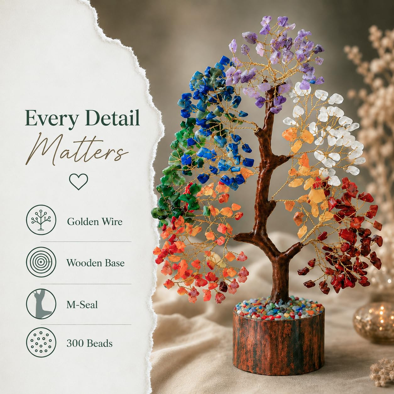 Crocon® The Original 7 Chakra Crystals Tree of Life, Birthday Gifts for Women, Men & Friends, Chakra Tree for Home & Office Decor | House Warming Gifts New Home, Gift for mom, Her, Sister & Self Care