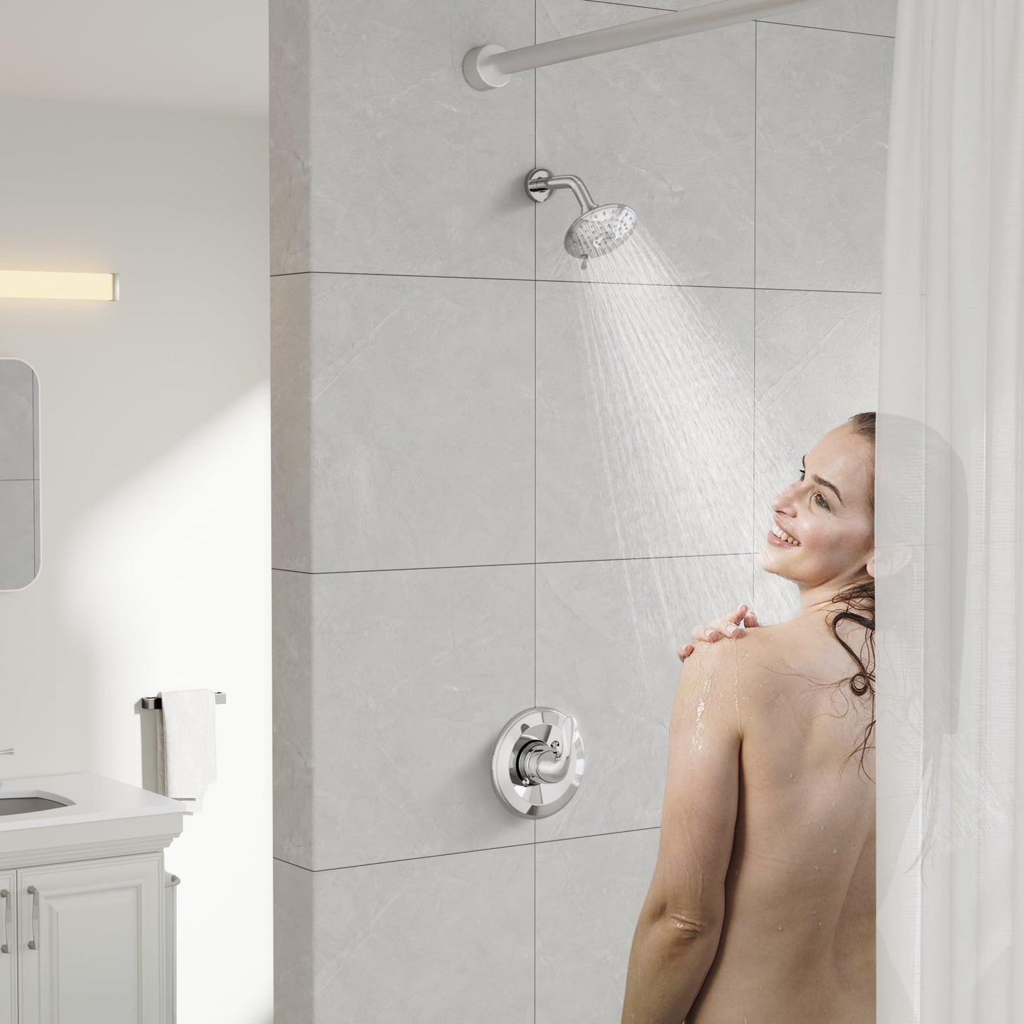 Replacement for D Faucet Classic 13 Series Single-Function Shower Valve Trim Kit, Shower Handle, Chrome Shower Trim Kit T13020 (Cartridge and Valve Not Included)