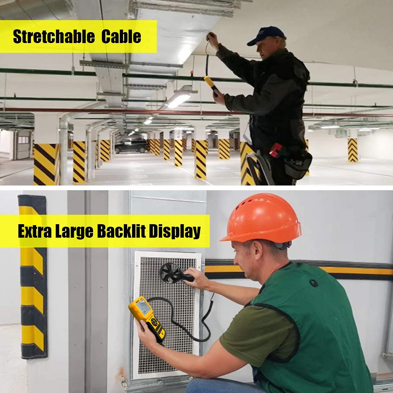 AIOMEST HVAC Air Flow CFM Meter, Anemometer Measure Airflow Wind Speed Velocity Temperature, Professional Air Vent Ductwork Velometer Gauge with Data Logging, AI-856A