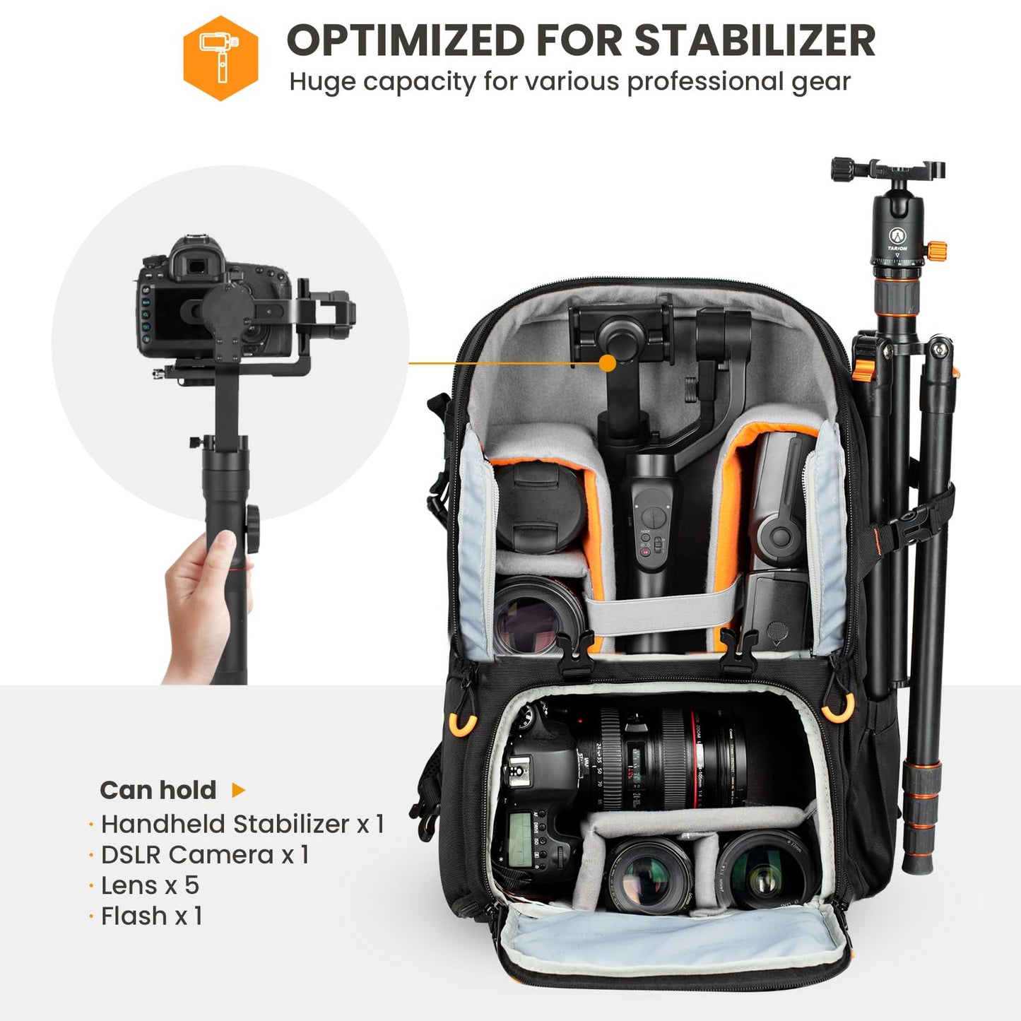 TARION Camera Backpack Waterproof Large: Camera Bag with Laptop Compartment Tripod Holder Raincover Outdoor Photography Hiking Travel Professional Camera Backpack DSLR Bag for Men Women Photographer