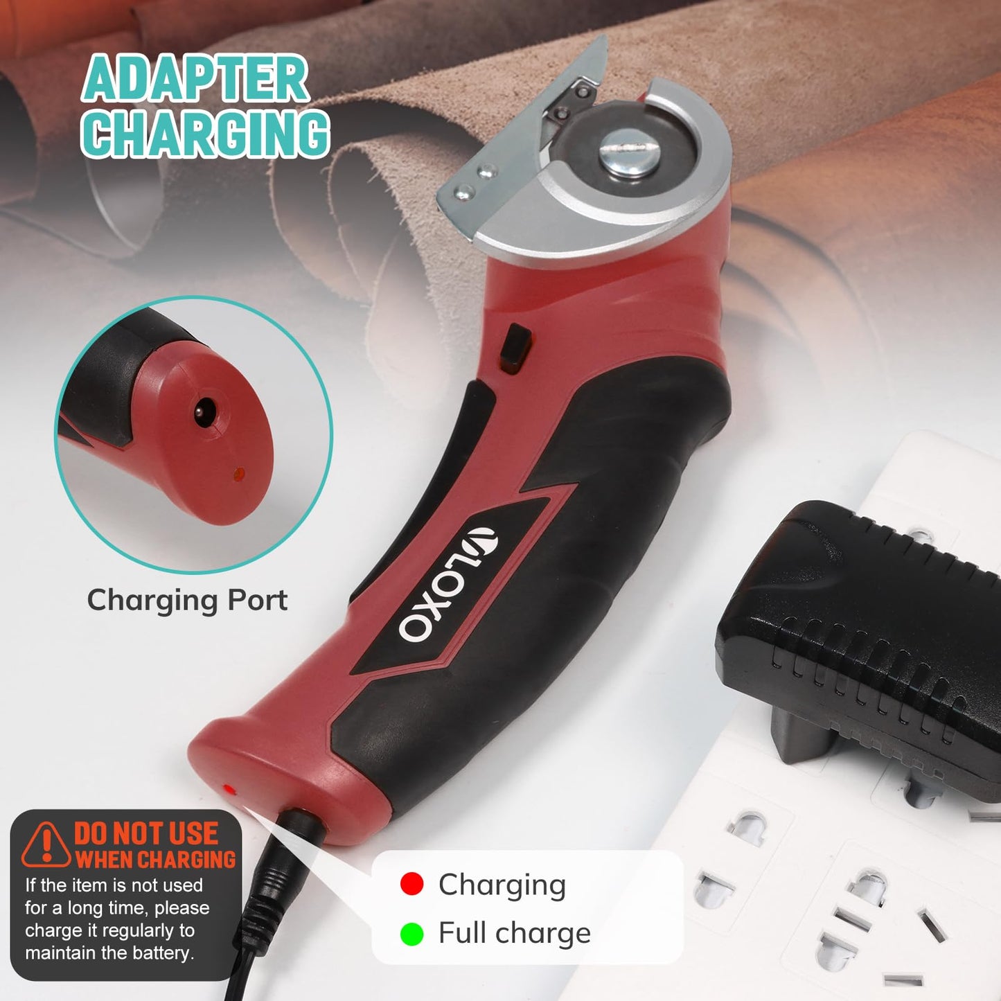 VLOXO 4V Cordless Electric Scissors – Rechargeable Rotary Cutter with Safety Lock for Home Crafting, Warehouse Packaging & DIY Projects, Cuts Cardboard Leather Fabric (Red)