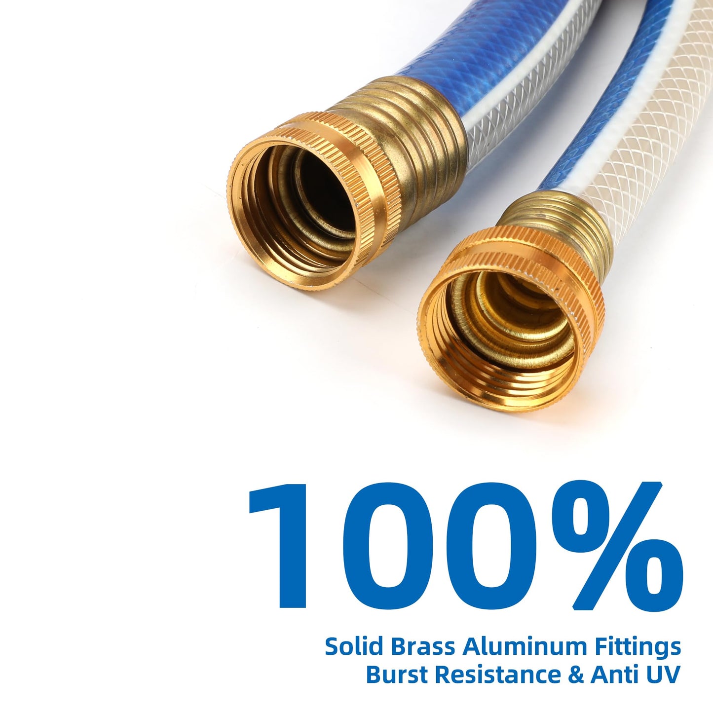 Solution4Patio Blue Garden Hose 3/4 in. x 25 ft. -Heavy Duty Durable Flexible Lightweight Water Pipe -Brass Aluminum Ends for Household & Commercial Use -Kink Free, No Leaking, Male/Female Fittings
