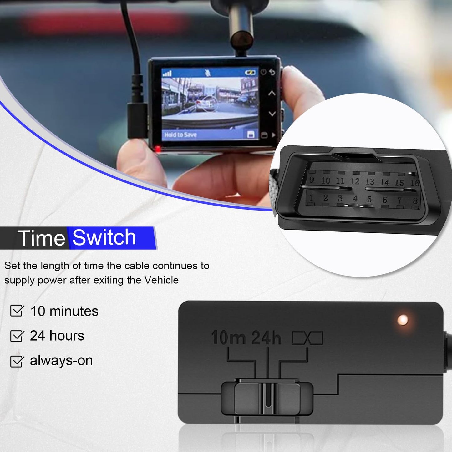 010-12530-23 Constant Vehicle Power Cable for Garmin Dash Cam 46, 47, 56, 57, 66W, 67W, Live, Mini, Mini 2, Tandem, Connect to Vehicle's OBD-II Port for Power Even When Parked and Turned Off