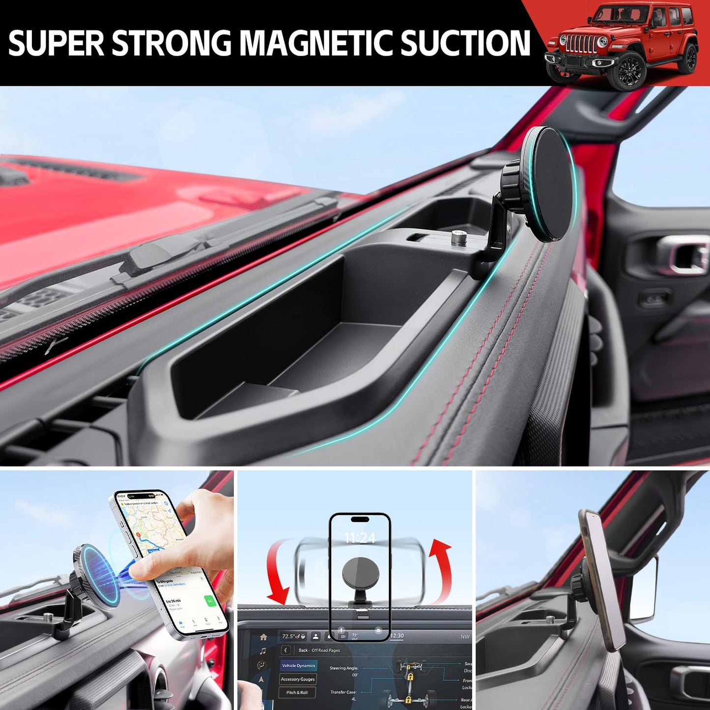 Utiiy Magnetic Phone Mount Holder Fit for 2018-2023 Jeep Wrangler JL JLU&Gladiator JT Car Dashboard Multi-Mount Phone Holder Dash Tray for 2023 Jeep JL/JT Accessories(2018-2023 4X4, Not for 4XE)