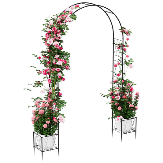 Metal Garden Arch Trellis for Climbing Plants Outdoor, Garden Arbors Archway Arched Trellis with Planter Boxes, Wedding Arches for Ceremony Arch Backdrop Stands for Party Christmas Decorations, Black