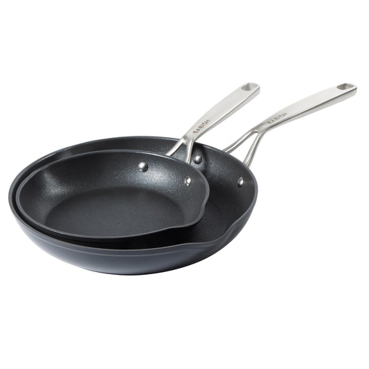 Babish 2 Piece 8 and 10 Inch Fry Pan Hard Anodized Laser Titanium Forever Non Stick Technology Durable Frying Pans Set - Black