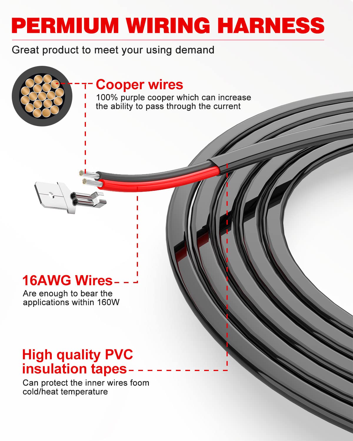 NAOEVO 16FT LED Light Bar Wiring Harness Kit 16AWG 2 Leads 12V On Off Waterproof Switch Power Relay Blade Fuse for Off Road Lights LED Work Light (16FT)