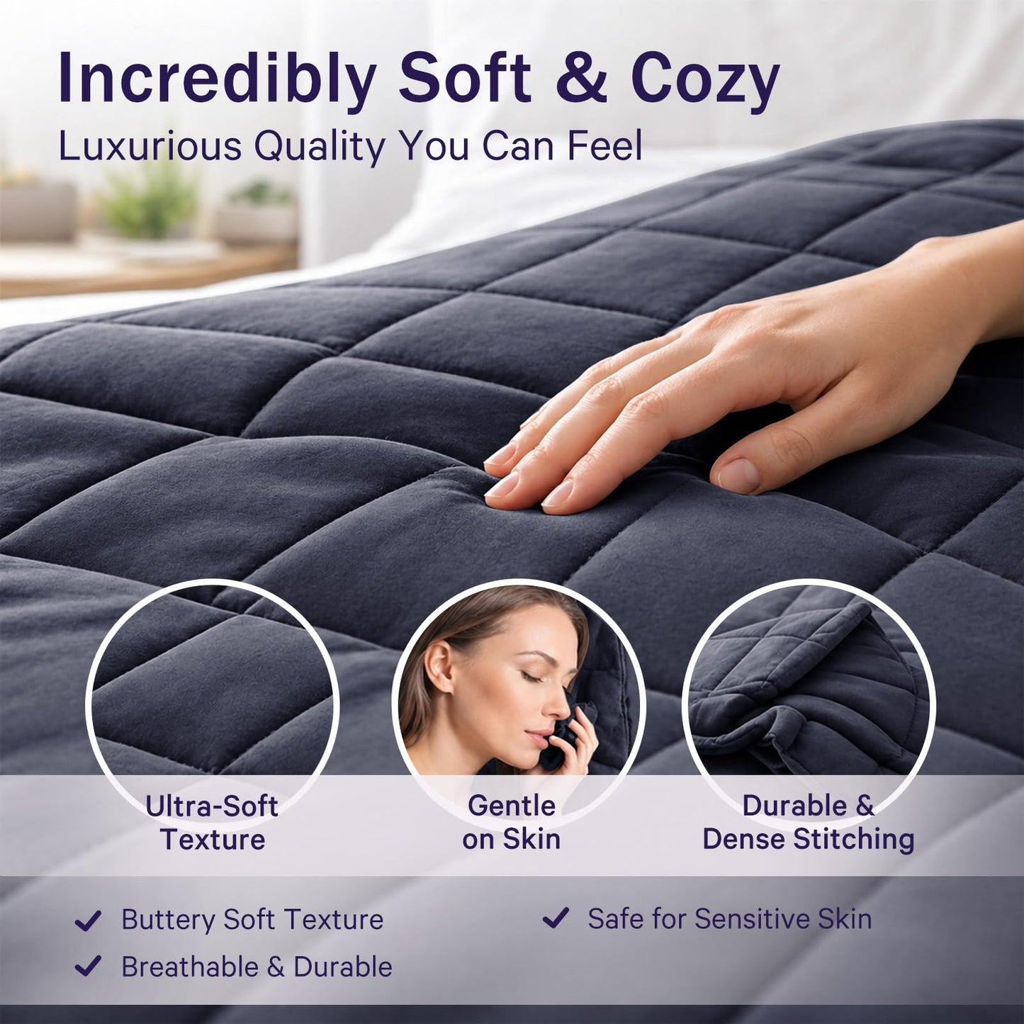 BETU Weighted Blanket Twin (20lbs, 48"x72") Charcoal Cooling Heavy Blanket for Adult 180-220lbs with Premium Glass Beads - Soft Thick Big Blankets for All-Season Sleeping Comfort Breathable