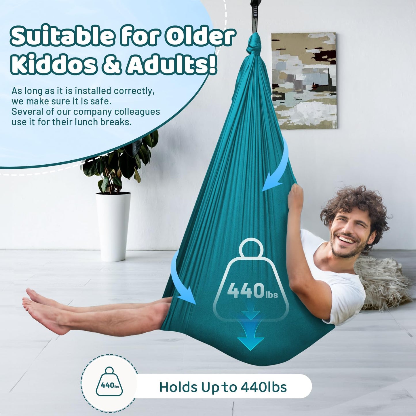 Sensory Swing, Therapy Swing for Kids & Adult, Cuddle Swing Indoor Outdoor Swing, Sensory Joy Swing Hammock Chair for Disorders, Autism, ADHD, Anxiety (110" x 62") (Load Capacity 440 LBS)