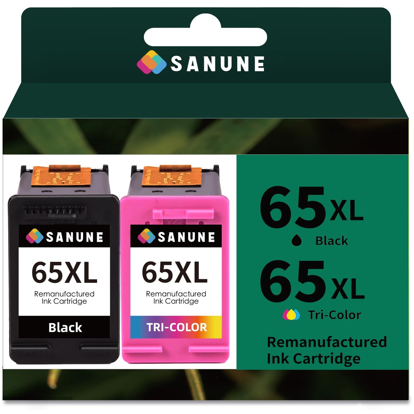 SANUNE 65XL Ink Cartridges Remanufactured for HP 65 65XL Ink Cartridge for HP DeskJet 3772 3755 3722 3752 3700 2600 2622 2640 2652 Envy 5055 5000 5070 5052 5010 5014 Printer (1 Black, 1 Tri-Color)