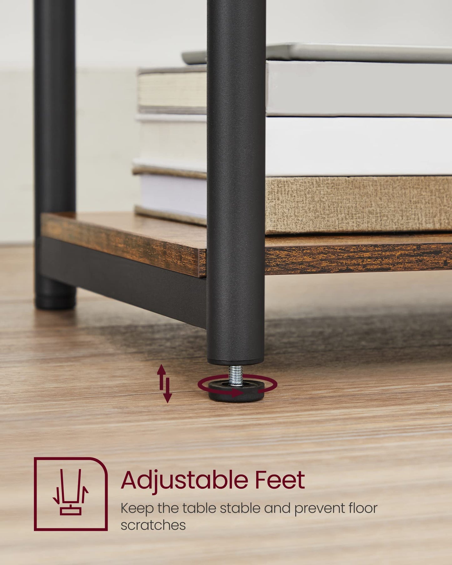 VASAGLE Side Table, End Table with Storage Shelves, 3-Tier Slim Tall Table, Rustic Brown ULET273B01