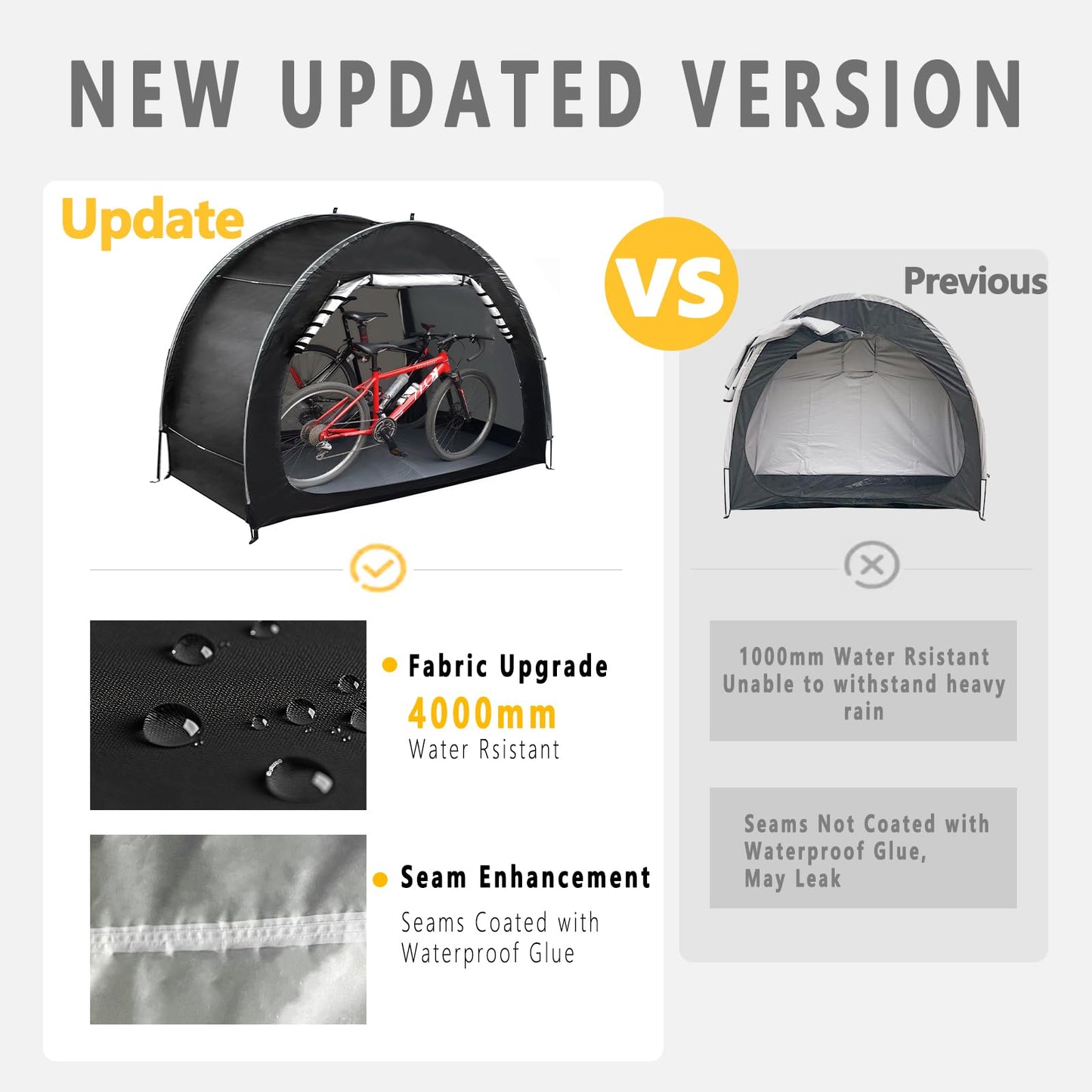 Bike Shed, Outdoor Portable Bike Storage Shed Tent, Bike Tent, Waterproof Bicycle Shelter with 210D Oxford Fabric, Bicycle Cover Fits 2-3 Bikes (Black)