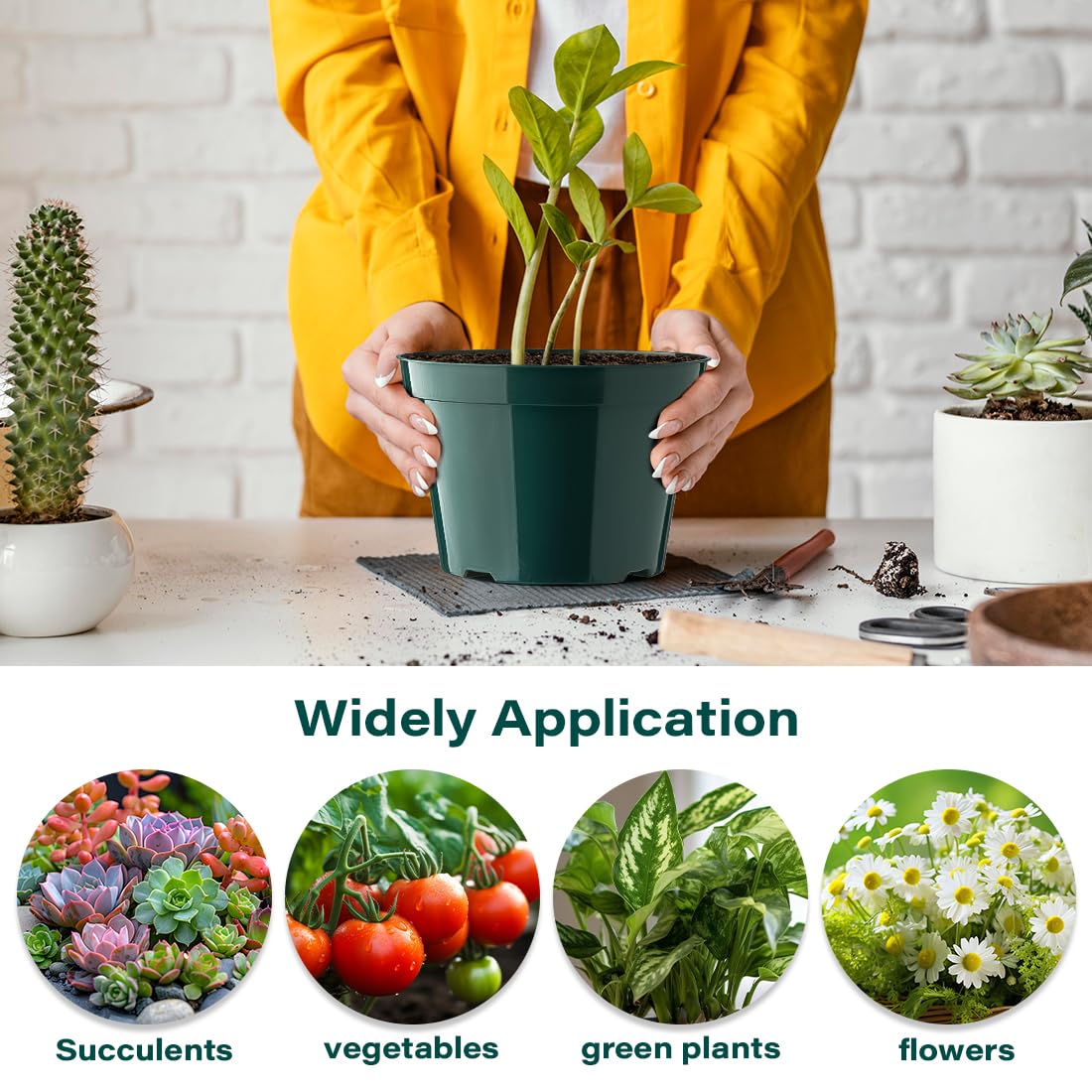 BTPLASTIK 8 Inch Plastic Plant Pots, 15 Pack Sturdy Nursery Pots with Drainage Holes, Flower Planter Pots for Indoor Outdoor, Garden Containers Sets for Vegetable Herbs Flowers, Green